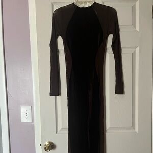 Brown Velvet Floor Lenghth Dress with Sheer Sides